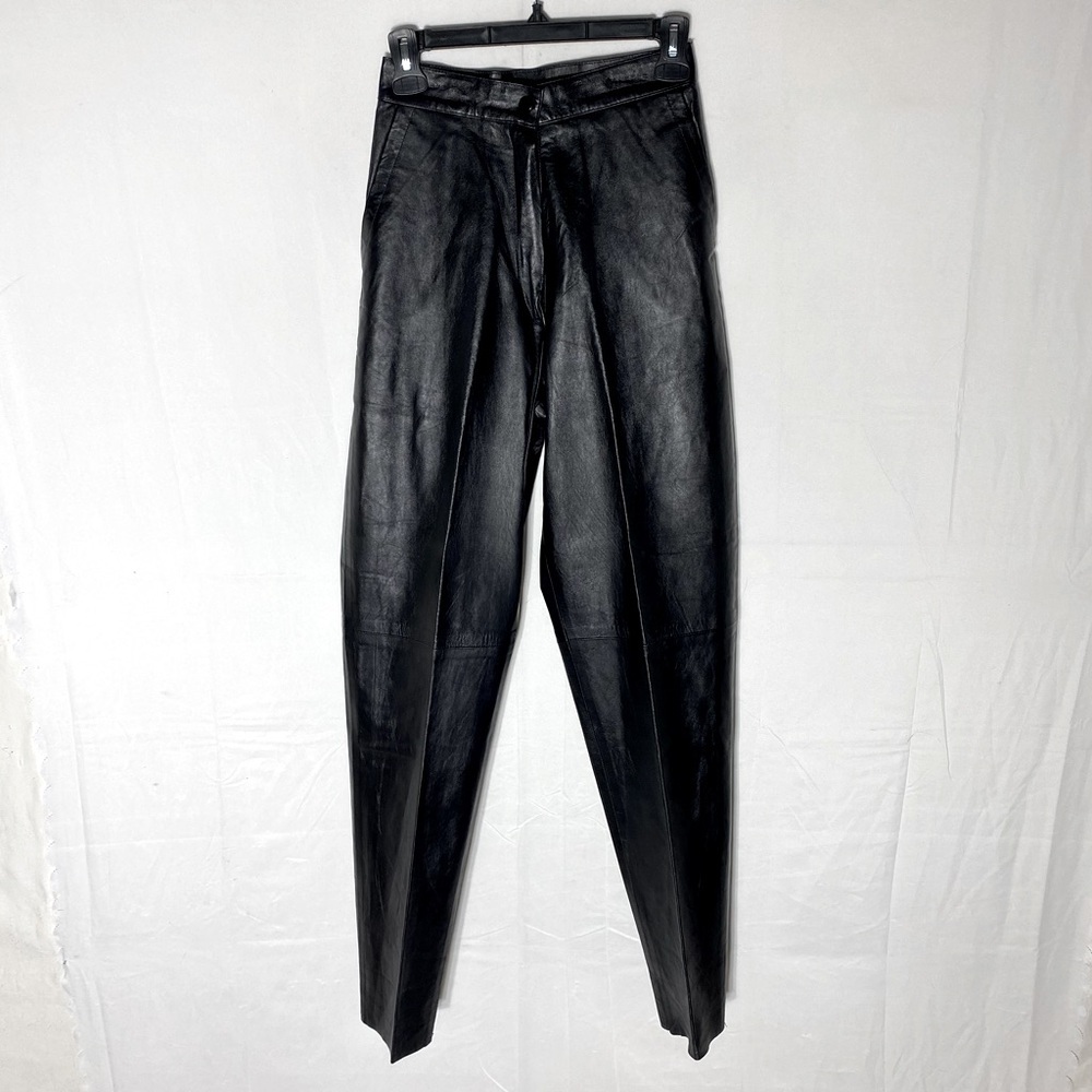 Vintage Gossip Black Leather High Rise Tapered Leg Pants 24 Biker Rocker Chic
